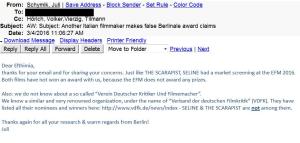 Berlinale responds to false award claims by Jeanne Marie Spicuzza of The Scarapist